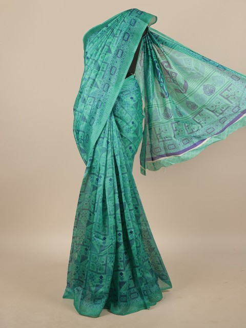 

Pothys Green & Blue Cotton Blend Geometric Printed Saree