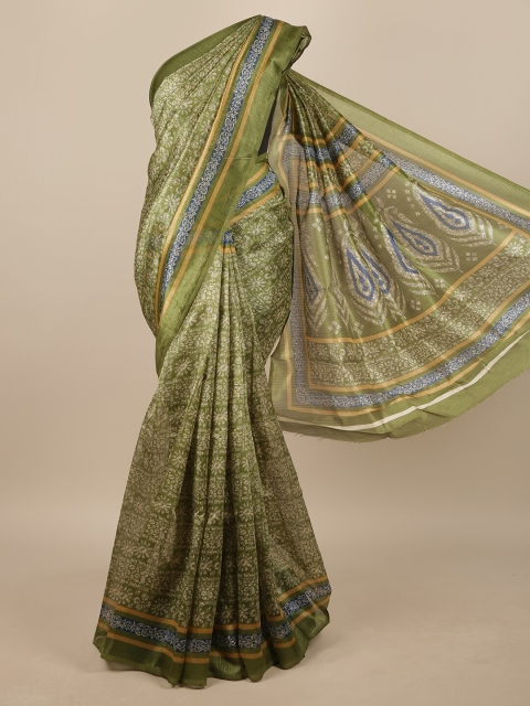

Pothys Green & Off White Cotton Blend Batik Printed Saree