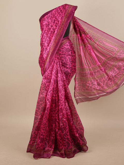 

Pothys Pink & Purple Cotton Blend Floral Printed Saree