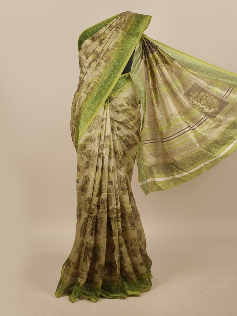 

Pothys Green & Brown Cotton Blend Abstract Printed Saree