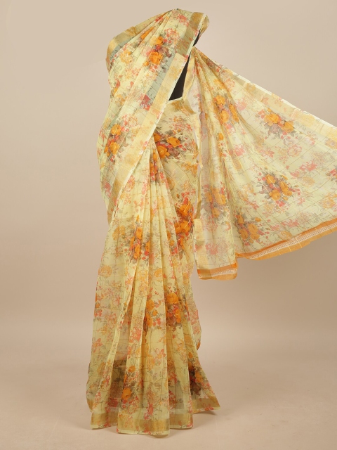 

Pothys Yellow & Orange Cotton Blend Floral Printed Saree