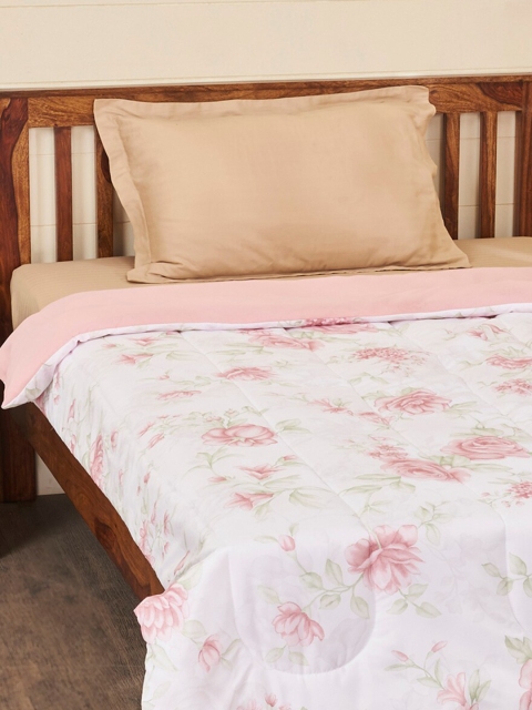 

Home Centre White & Pink Floral Mild Winter 150 GSM Reversible Single Bed Comforter
