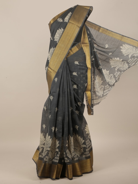 

Pothys Grey & Gold-Toned Floral Saree