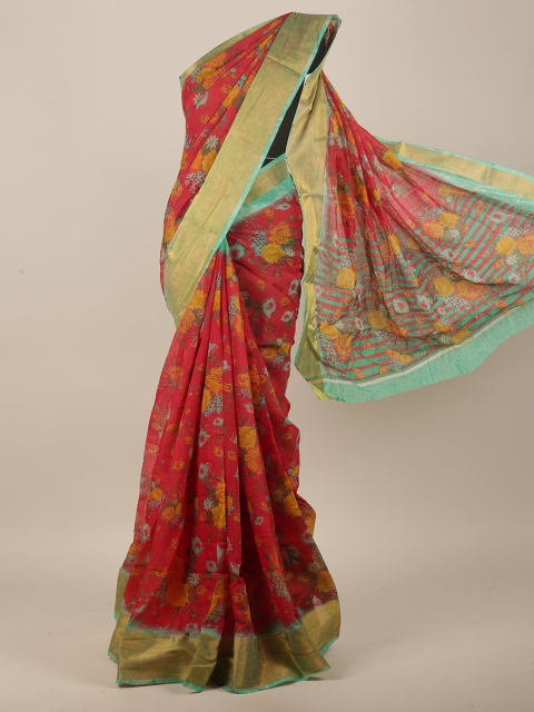 

Pothys Red & Orange Floral Saree