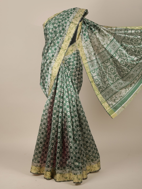 

Pothys Green & White Cotton Blend Saree