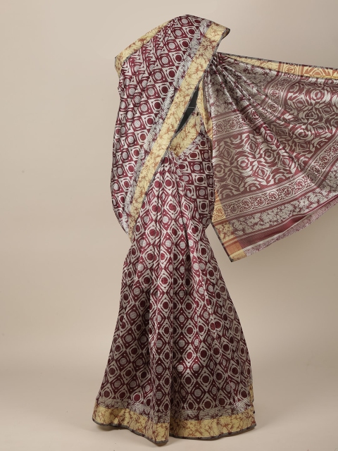 

Pothys Maroon & Grey Cotton Blend Saree