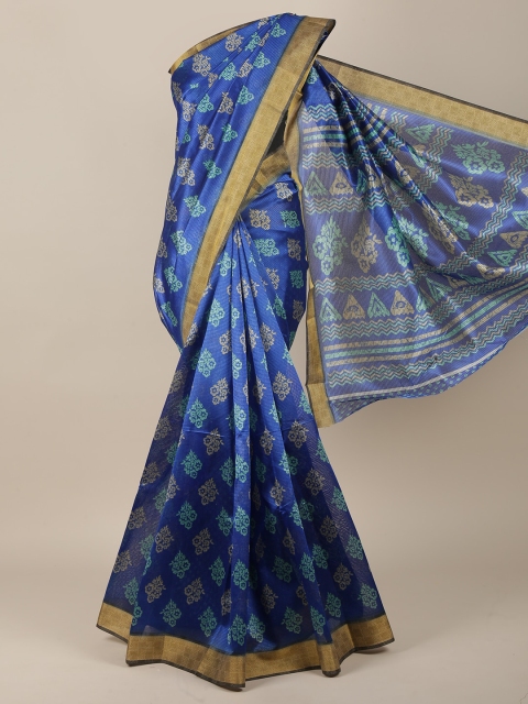 

Pothys Blue & Green Cotton Blend Ethnic Motifs Saree