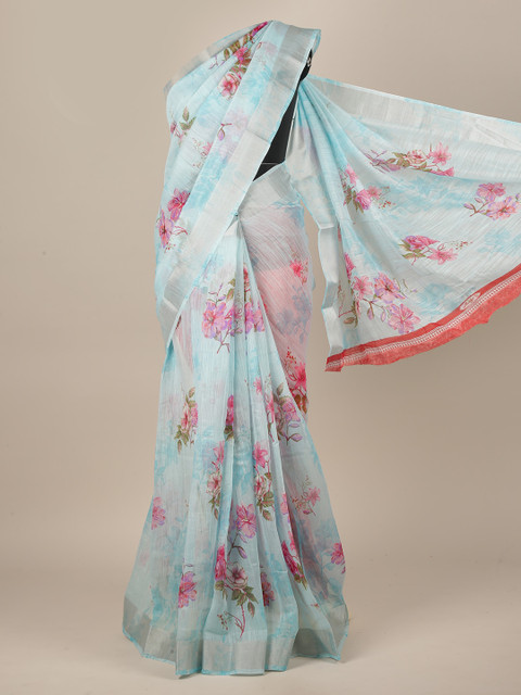 

Pothys Blue & Pink Cotton Blend Saree