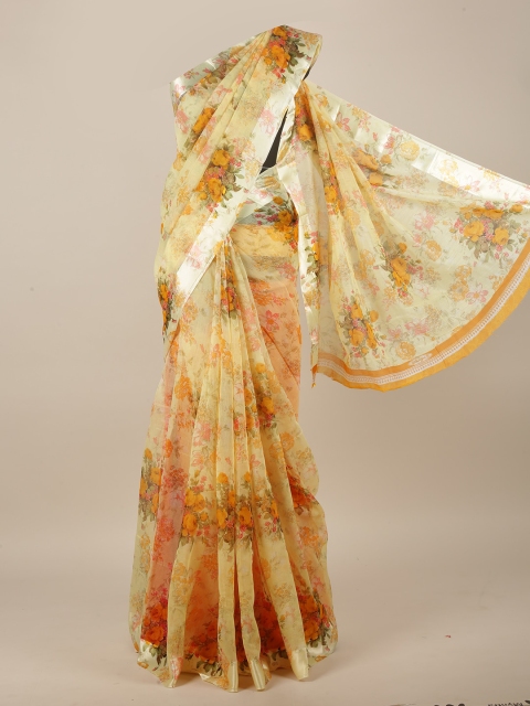 

Pothys Yellow Cotton Blend Floral Saree
