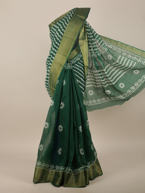 

Pothys Green & White Cotton Blend Saree