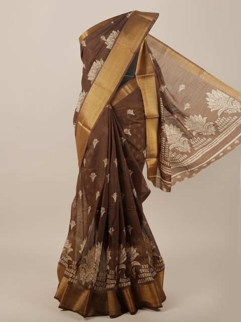 

Pothys Brown & Gold-Toned Cotton Blend Zari Saree