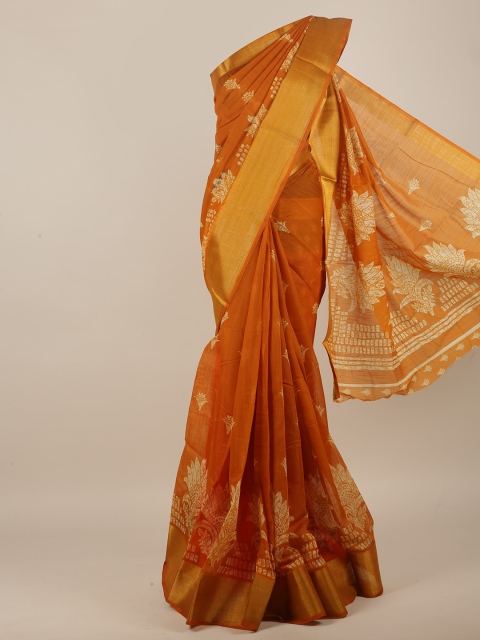 

Pothys Mustard Ethnic Motifs Cotton Blend Saree
