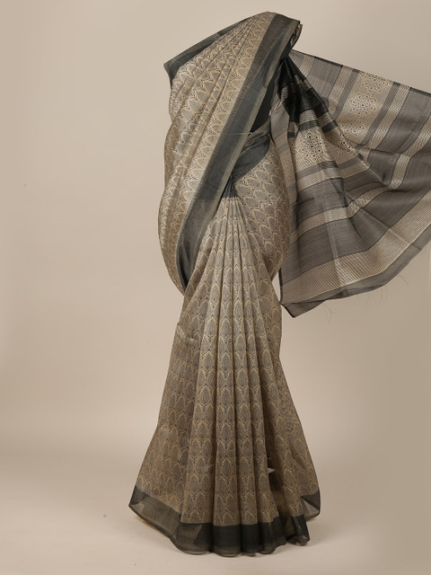 

Pothys Tan & Grey Woven Design Cotton Blend Saree