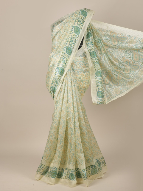

Pothys Cream-Coloured Cotton Blend Ethnic Motifs Saree