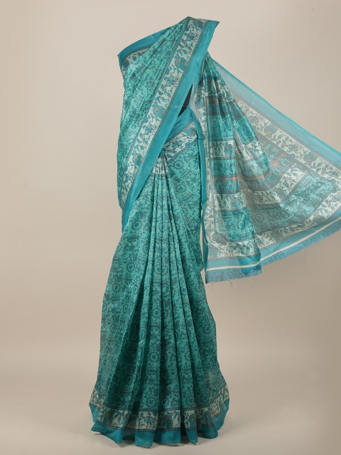 

Pothys Green & White Ethnic Motifs Cotton Blend Saree