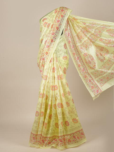 

Pothys Yellow & Red Floral Cotton Blend Saree