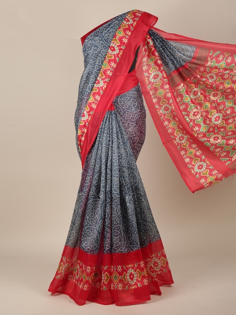 

Pothys Grey & Red Cotton Blend Saree