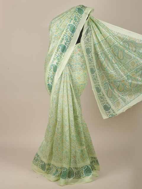 

Pothys Green Cotton Blend Paisley Saree