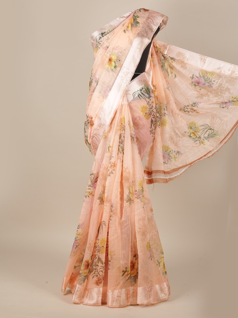 

Pothys Peach-Coloured Cotton Blend Floral Saree
