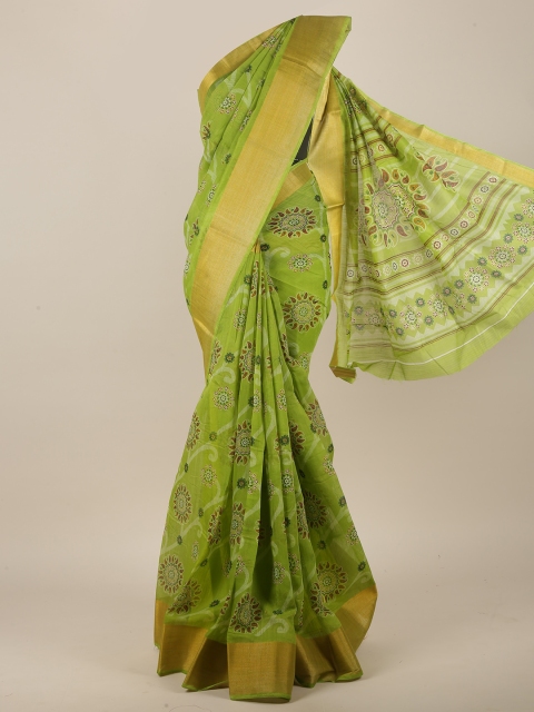 

Pothys Green Floral Cotton Blend Saree