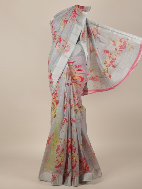 

Pothys Grey & Pink Floral Cotton Blend Saree