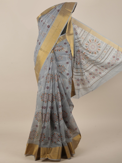 

Pothys Grey & Red Floral Cotton Blend Saree