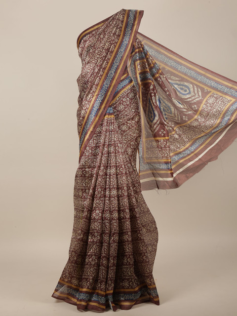 

Pothys Brown & Blue Cotton Blend Saree