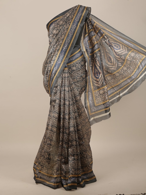 

Pothys Grey Floral Cotton Blend Saree