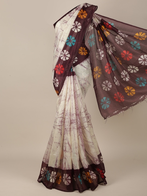 

Pothys Off White & Brown Cotton Blend Saree