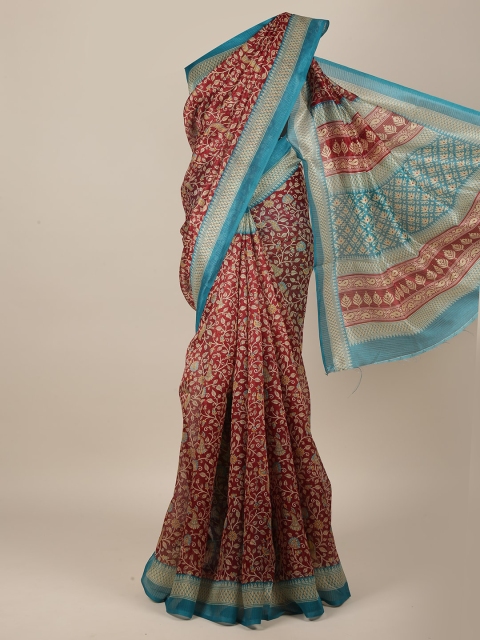 

Pothys Maroon & Blue Cotton Blend Saree
