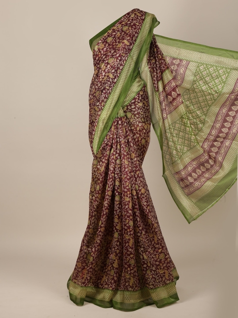 

Pothys Purple & Green Floral Cotton Blend Saree