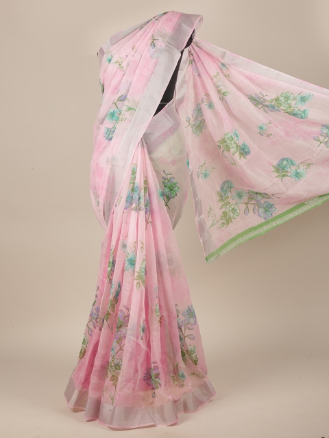 

Pothys Pink & Blue Floral Zari Cotton Blend Saree