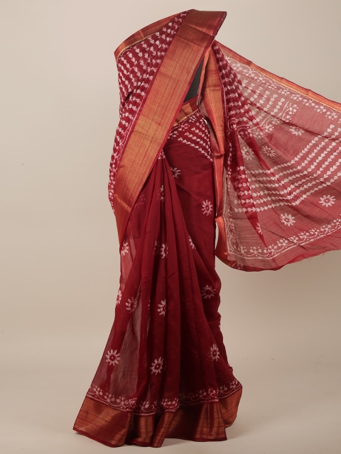 

Pothys Maroon & Off White Floral Zari Cotton Blend Saree