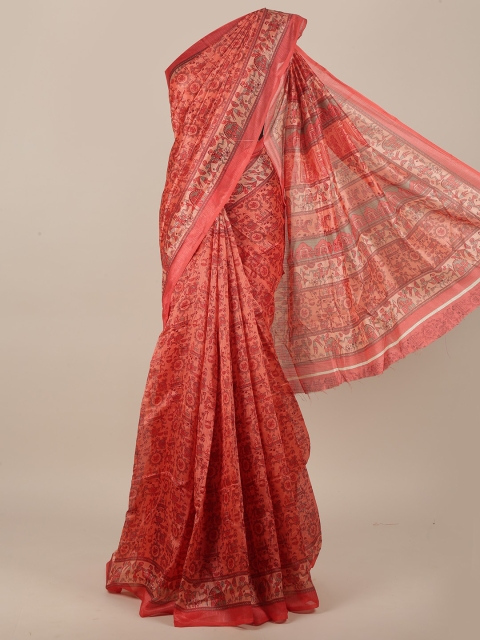 

Pothys Orange & Beige Floral Cotton Blend Saree