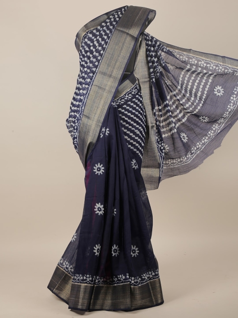 

Pothys Blue & White Cotton Blend Zari Saree