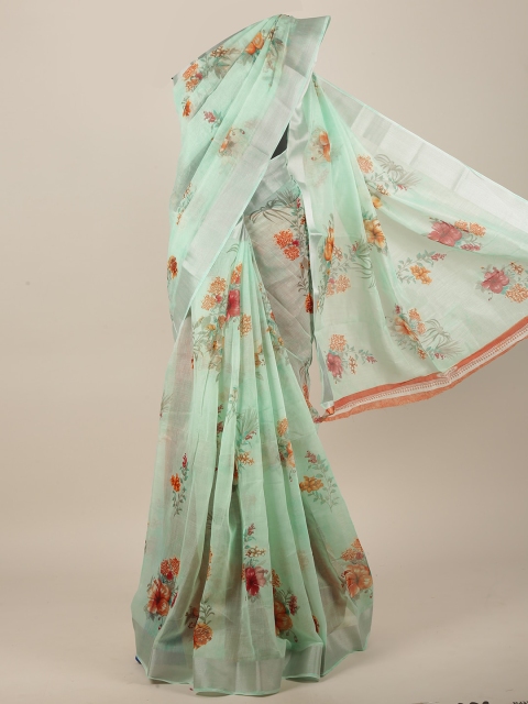

Pothys Green & Red Floral Zari Cotton Blend Saree