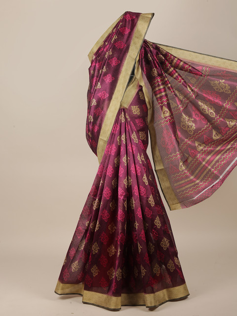 

Pothys Purple & Beige Cotton Blend Floral Saree