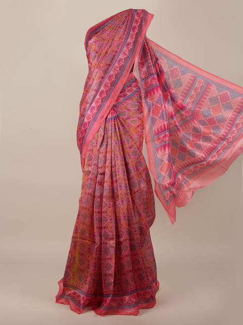 

Pothys Pink & Blue Ethnic Motifs Cotton Blend Saree