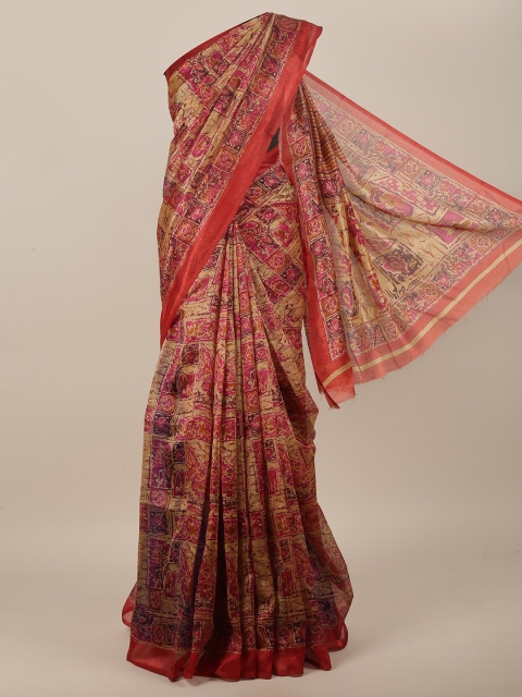 

Pothys Beige & Red Floral Cotton Blend Saree