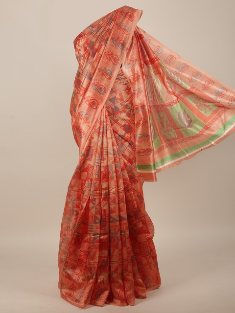 

Pothys Rust & Grey Floral Cotton Blend Saree