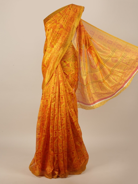 

Pothys Mustard & Red Ethnic Motifs Cotton Blend Saree