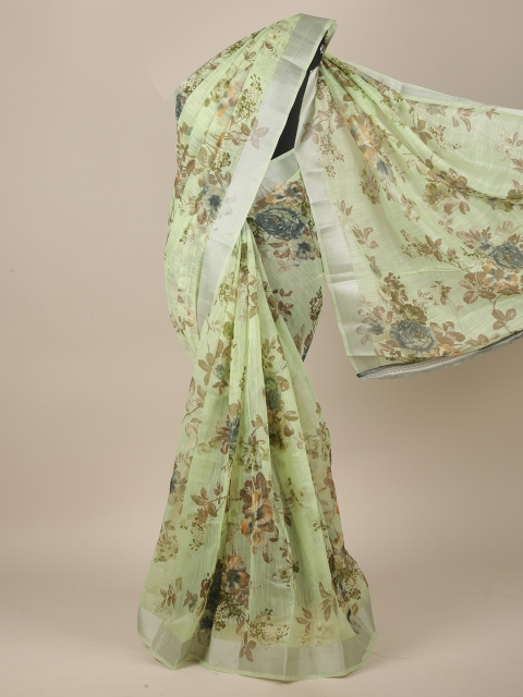 

Pothys Green & Brown Floral Cotton Blend Saree