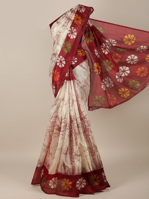 

Pothys Off White & Red Cotton Blend Saree