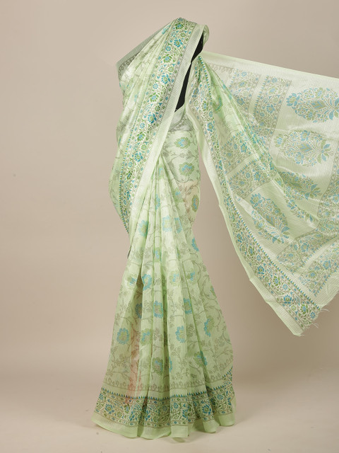 

Pothys Green Cotton Blend Floral Saree