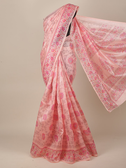 

Pothys Pink Floral Cotton Blend Saree