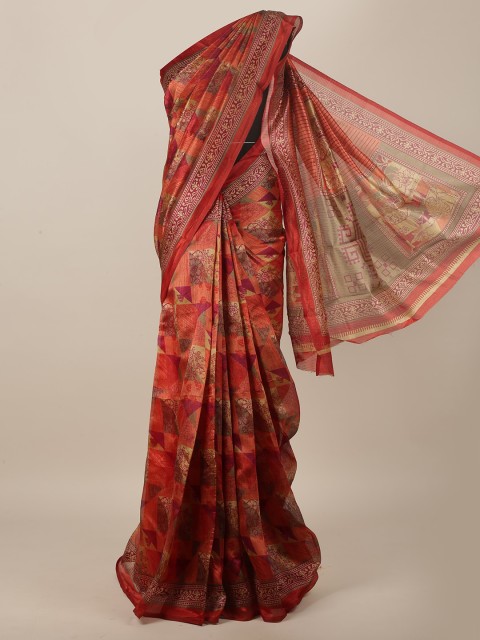 

Pothys Red Cotton Blend Saree