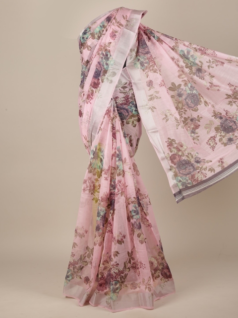 

Pothys Pink Cotton Blend Floral Saree