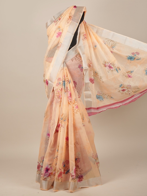 

Pothys Peach Cotton Blend Floral Zari Saree