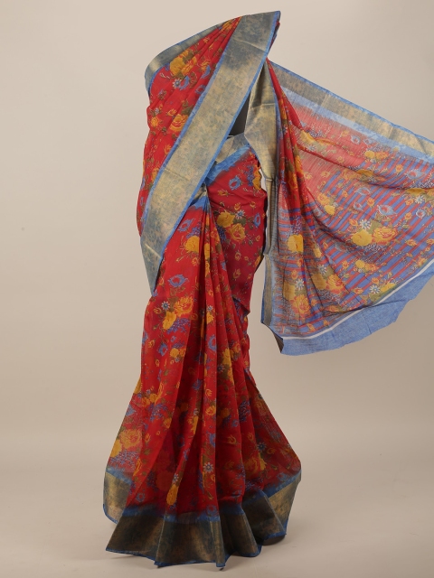 

Pothys Red Floral Cotton Blend Saree