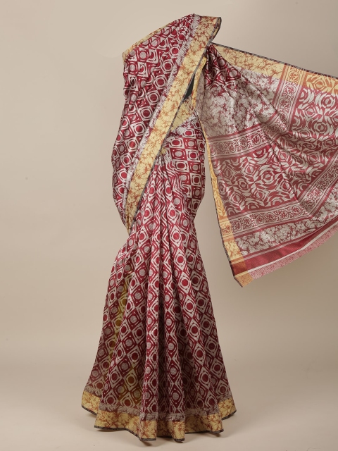

Pothys Maroon & Grey Cotton Blend Saree